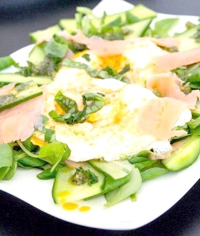 Brunch Salad with Fried Eggs and Smoked Salmon