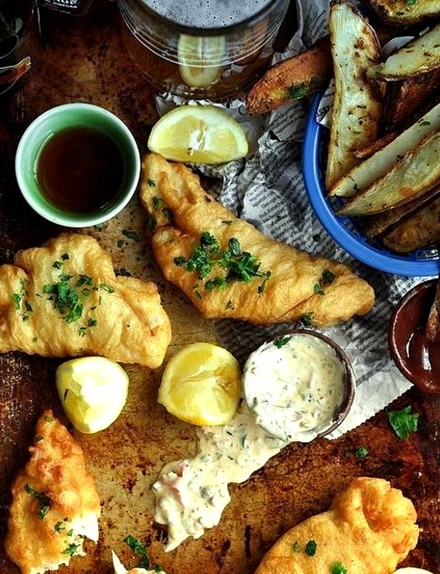  beer battered fish & garlic rosemary roasted chips the candid appetite