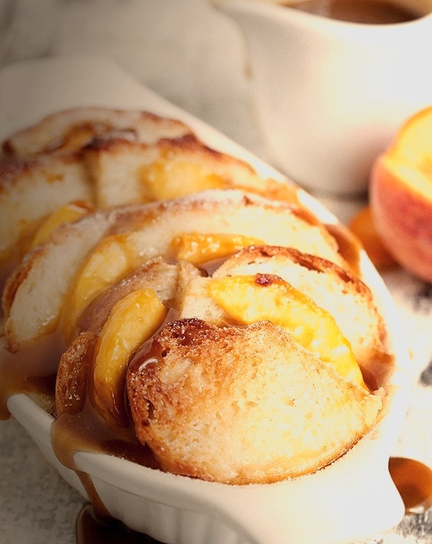 Peach Bread Pudding with Brown Sugar Sauce