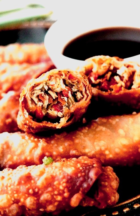 Sesame Chicken Egg Rolls with Hoisin Sweet and Sour Sauce
