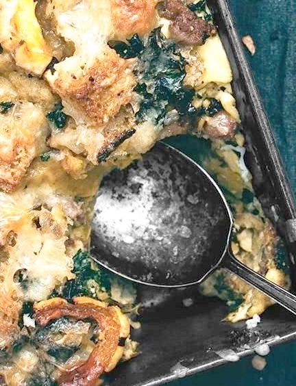 Savory Bread Pudding with Delicata Squash, Kale, & Sausage Sweet Paul